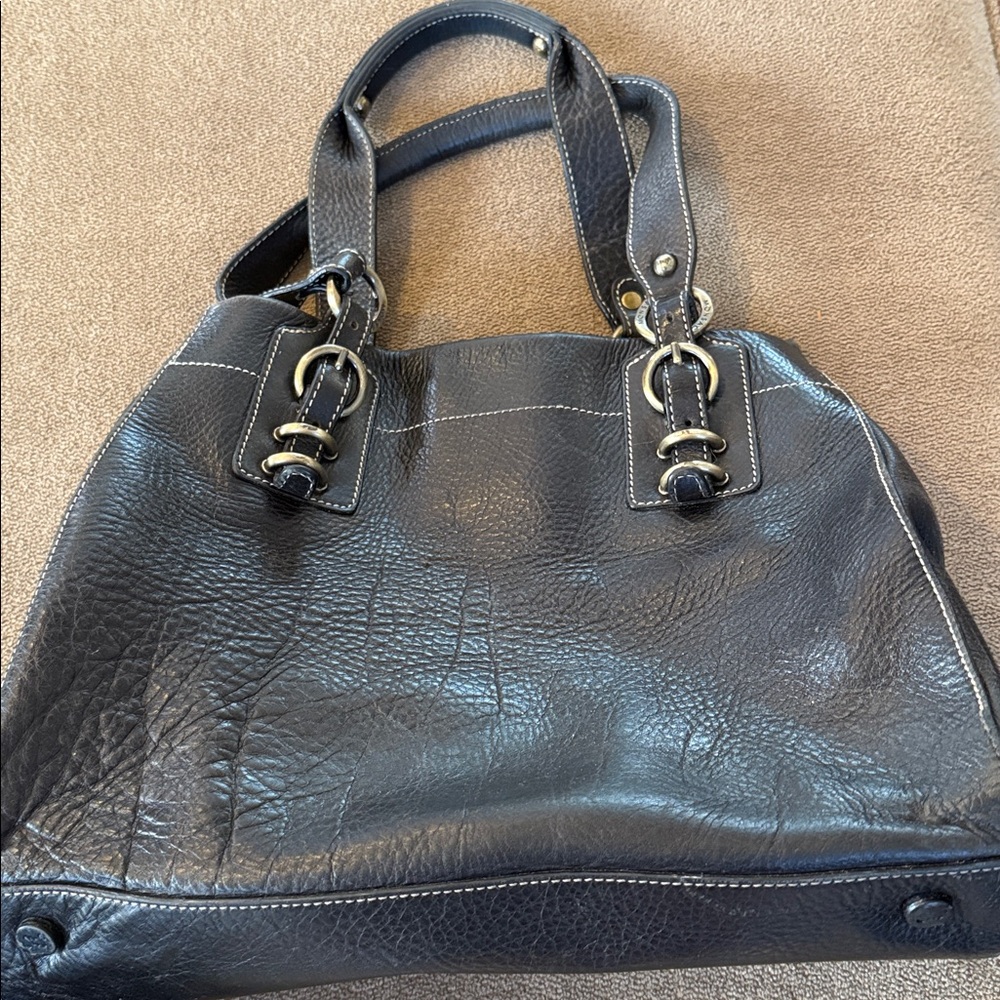 Monsac Original Black Leather Purse Shoulder Bag Handbag (NH)